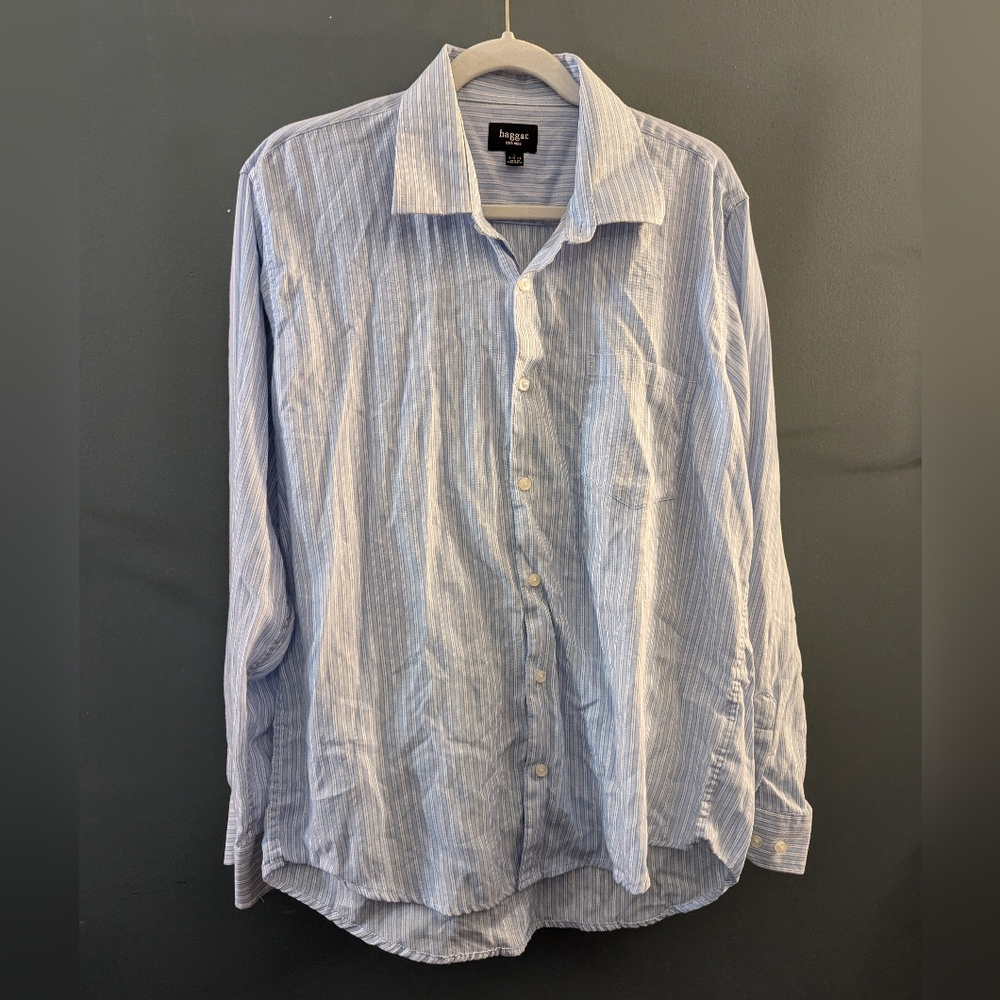 Haggar Men's Blue Striped Shirt Large